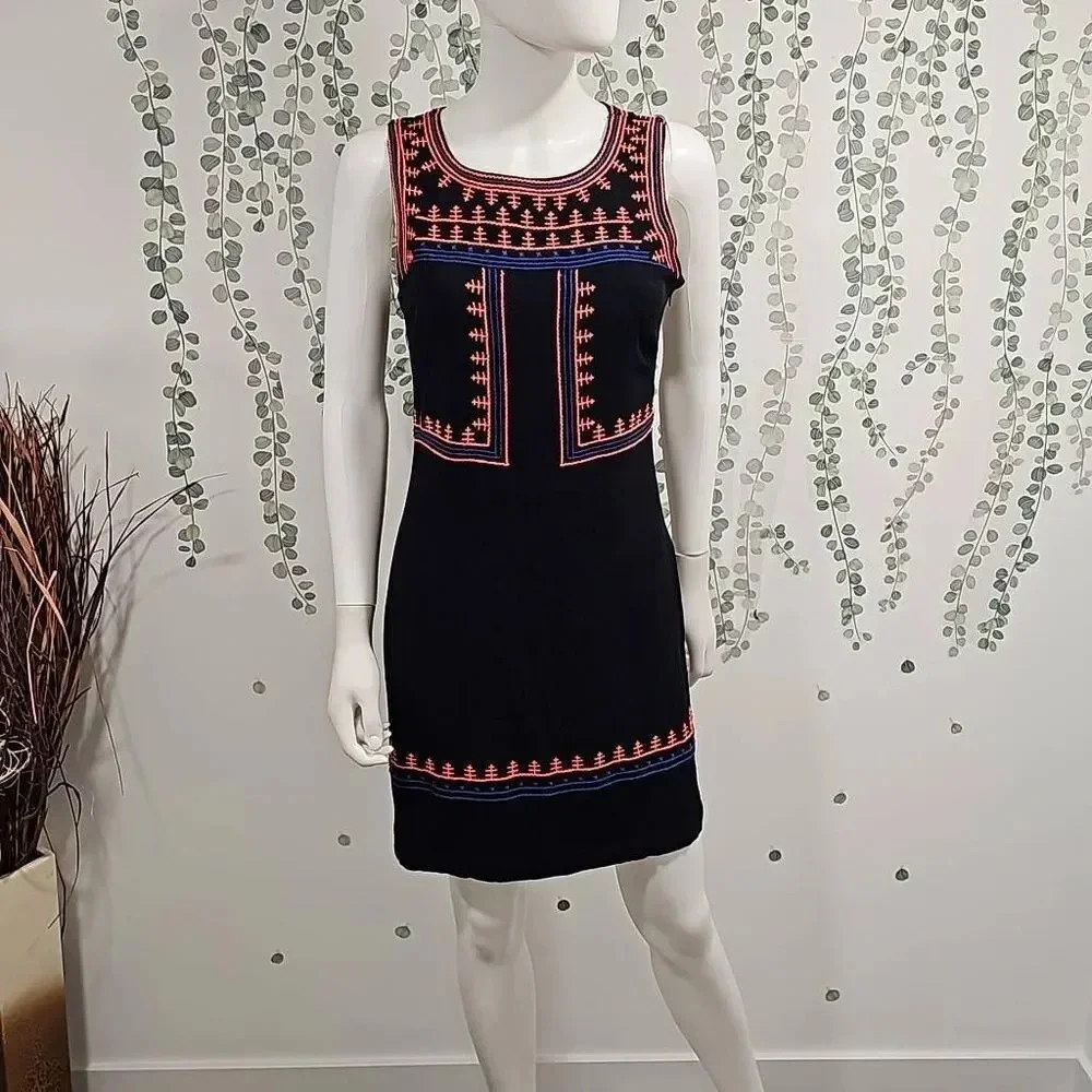 Gianni Bini Women's Embroidered Dress Size small Black Multicolor Sleeveless